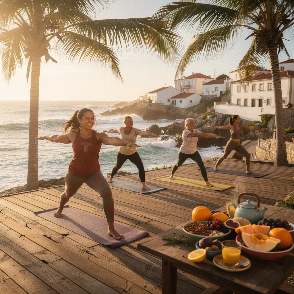 Grupo de pessoas realizando exercícios de alongamento em um parque, enfatizando a prática de atividades físicas em equipe.